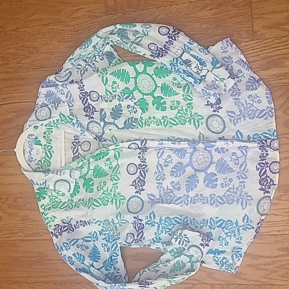 Sigrid Olsen Artisan Shirt Cotton Beach Print Sz L
